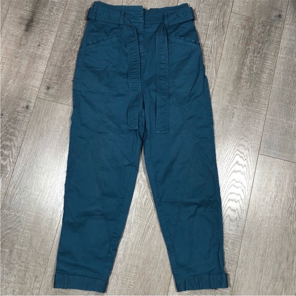ANTHROPOLOGIE Belted Trousers blue Size 2 high rise - Picture 2 of 8